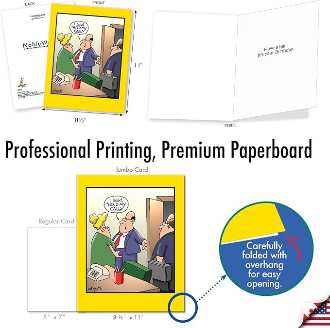 NobleWorks -1 Funny Birthday Card Inappropriate (8.5 x 11 Inch) - Humor Cartoon Bday Notecard with Envelope - Hold My Calls J8313