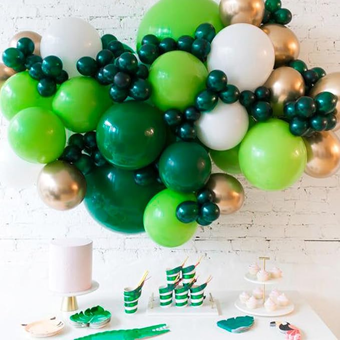 PartyWoo Green Balloons 140 pcs Different Sizes of 18 12 10 5 Inch Dark Green Balloon Arch Kit Garland for Birthday Graduation Bachelorette Dinosaur Jungle Golf Theme Party Decorations Green-Y56