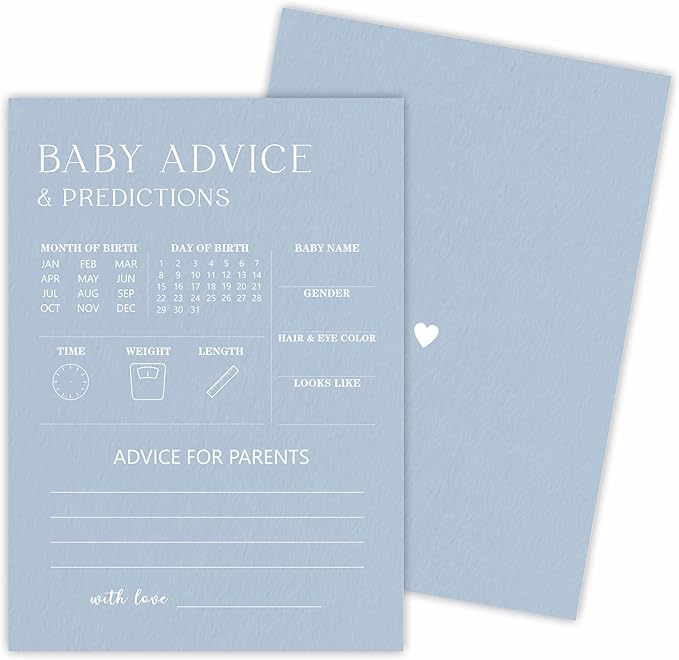 Baby Shower Game Kits - Minimalism Baby Prediction & Advice - Mist Blue - 30 Game Cards Included, Gender Reveal, Baby Announcement, Party Favor & Decor - B02