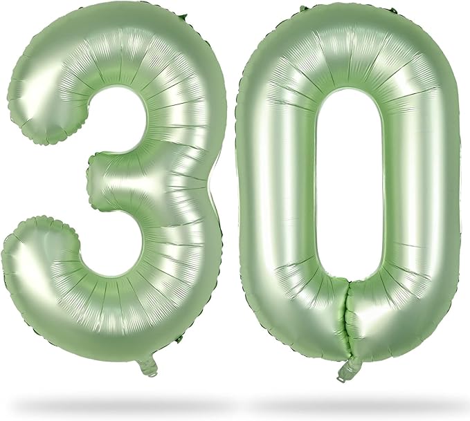 Sage Green Number 30 Balloons, 40 Inch Large Olive Green Foil Number 3 & 0 Balloons for Women, Self Inflating 30th Birthday Balloons for 30 Year Old Birthday Anniversary Party Decorations Supplies