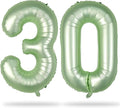 Sage Green Number 30 Balloons, 40 Inch Large Olive Green Foil Number 3 & 0 Balloons for Women, Self Inflating 30th Birthday Balloons for 30 Year Old Birthday Anniversary Party Decorations Supplies