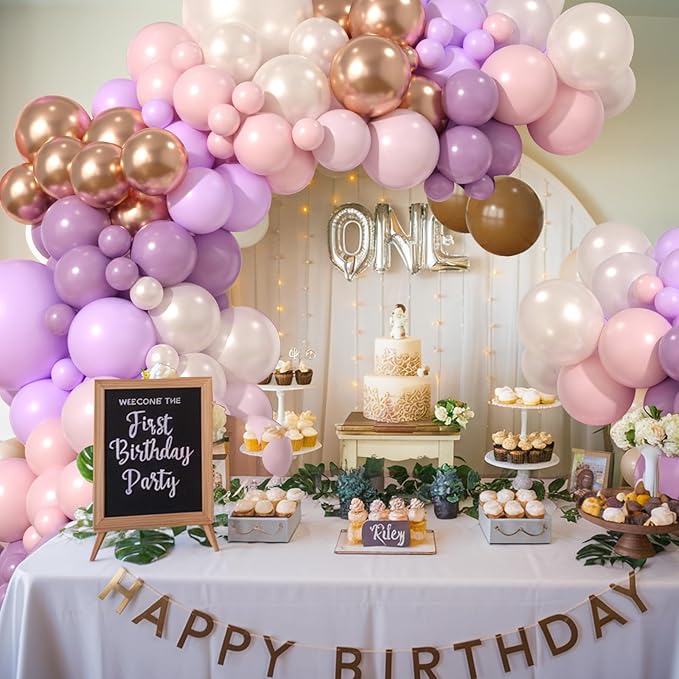 Dusty Purple Pink Balloon Garland Arch Kit, Lavender Purple Pearl Sand White Balloons Pastel Pink Blush Champagne Gold Balloon Arch for Engagement Baby Bridal Shower Birthday Wedding Party Decoration