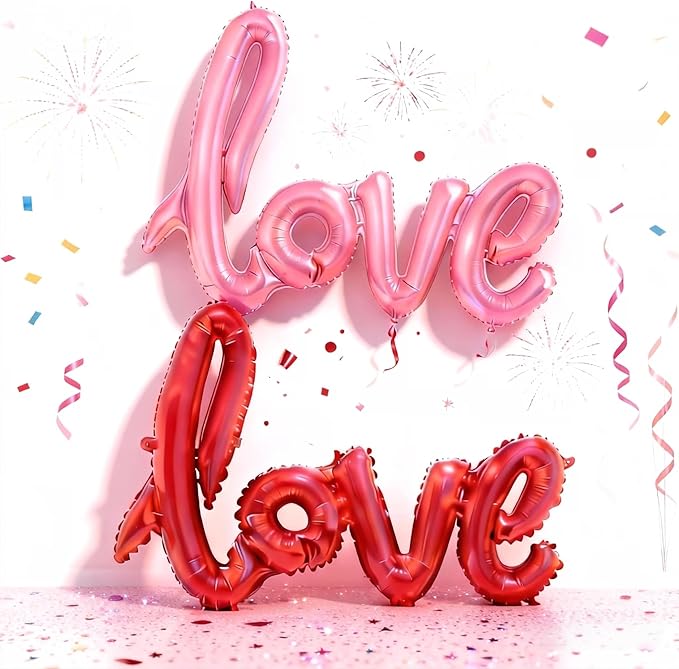 Large Love Foil Balloon 42 Inch Red Pink Love Letters Balloons Banner Giant Valentines Day Balloons Decorations for Valentine Day Romantic Bridal Shower Wedding Anniversary Engagement Party Decoration