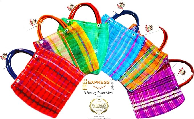 Alondra's Imports Mexican Tote Favor Bags - Candy, Mercado Mesh, Fiesta Bags (12 Pack, 10 x 7)
