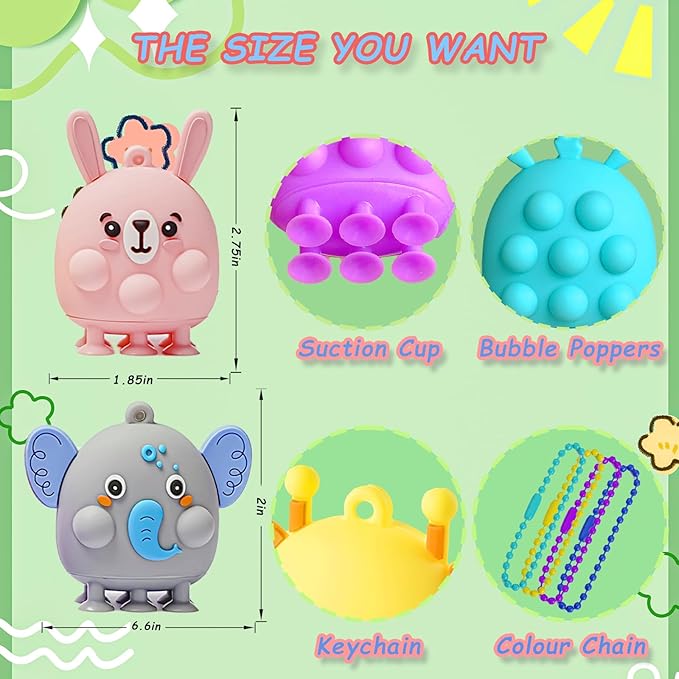 16 Pcs Party Favors for Kids, 3D Animal Pop Fidget Toys Bulk, Sensory Bath Suction Toys for Toddlers, Carnival Treasure Classroom Prizes Box Toys, Fidget Stocking Stuffers Birthday Party Gifts