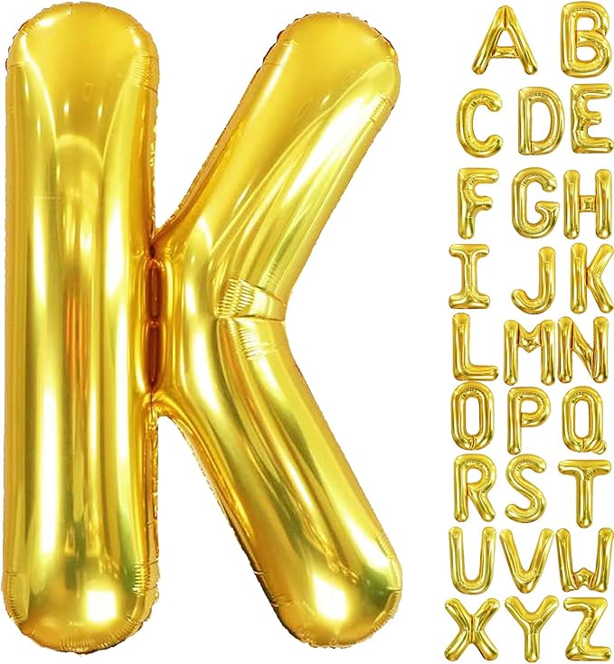 40 Inch Letter Foil Balloons Gold for Graduation, Birthday, Wedding Decorations Jumbo Photo Backdrops Big Alphabet K