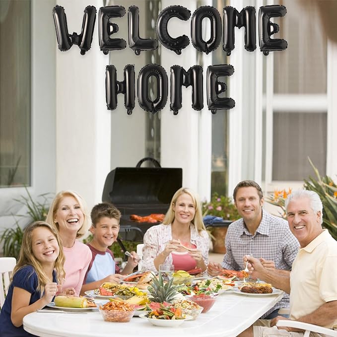 2 Set 22Pcs Black WELCOME HOME Letter Balloons 16in Balloon Foil Letter Decorations Party Decor Black Letter Balloons WELCOME HOME Party Supplies