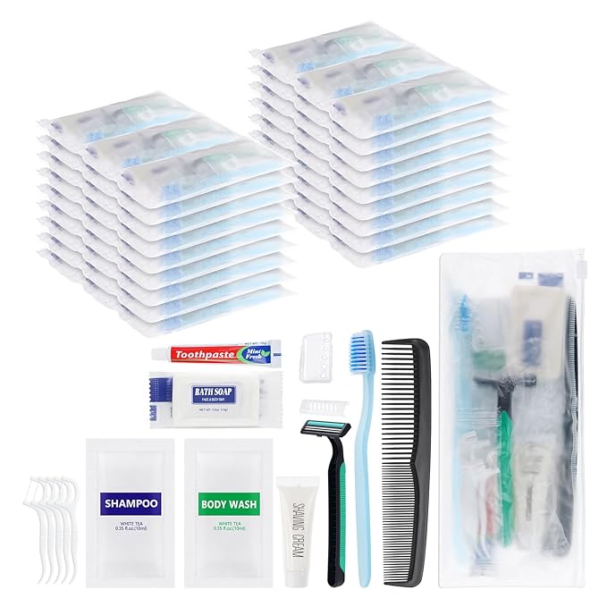 Pack of 50 Travel Size Toiletries Kit Individually Packed,Personal Hygiene Kit for Men Homeless Care Package Supplies Bulk