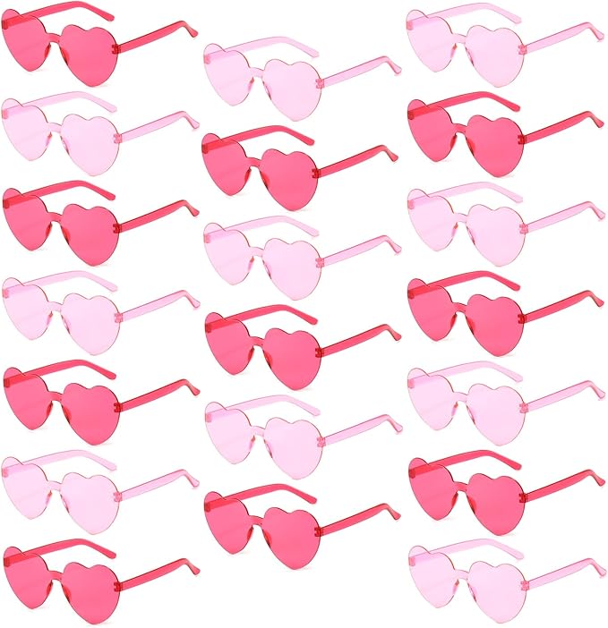 20 Pack Heart Sunglasses for Women Candy Transparent Rimless Bulk Heart Shaped Glasses for Bachelorette Party Favors