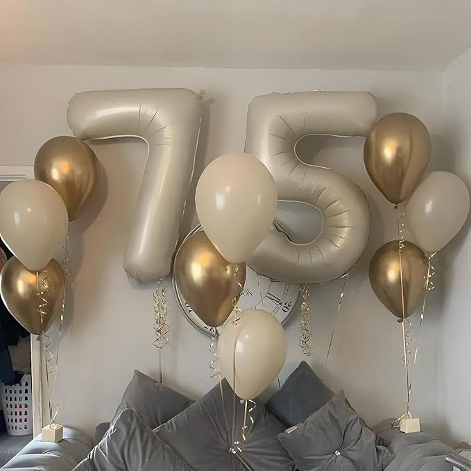 40 Inch Beige Number Balloon 7, Large Cream Number Foil Mylar Balloons for Birthday Party Celebration Decorations Supplies, Digital Balloons for Wedding Anniversary Events Decorations