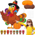 AUGSUN Lare Thanksgiving Party Games for Kids Pin The Tail On The Turkey Game Thanksgiving Game Activities with Blindfolds and Stickers Fall Festival Autumn Party Decorations for Adults Family School