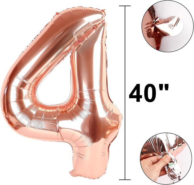 Rose Gold Number 4 Baiioons 40 Inch Number Balloons Giant Jumbo 14 24 Foil Mylar Helium Number Digital Champagne Gold Birthday 40 Birthday Party Anniversary Events Party Decorations