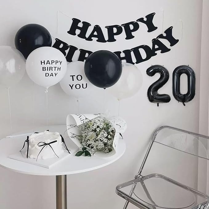 2 Set 20 Pcs 0-9 Black Number Balloons 16 Inch Black Number Mylar Foil Balloons Custom Digital Balloons for Birthday Party Engagement Graduations Anniversary Baby Shower Decor Party Supplies