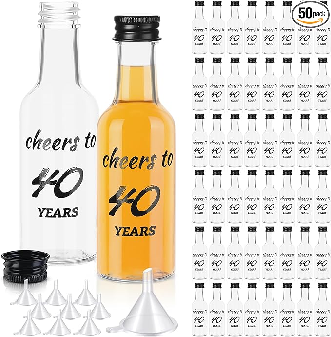 Bokon 50 Pcs Cheers to 40 Years birthday party Mini Liquor Bottles 1.7 oz Mini Wine Bottles for Guests Women Men 40th Birthday Anniversary Wedding Celebration Party Favors