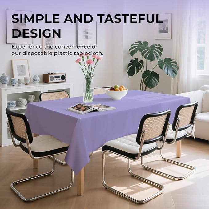 6 Pack Premium Disposable Plastic Tablecloth 54" x 108" Party Table Cloths Disposable for 6 to 8 Foot Tables Indoor or Outdoor Parties Birthdays Weddings Christmas Anniversary Buffet Table (Purple)