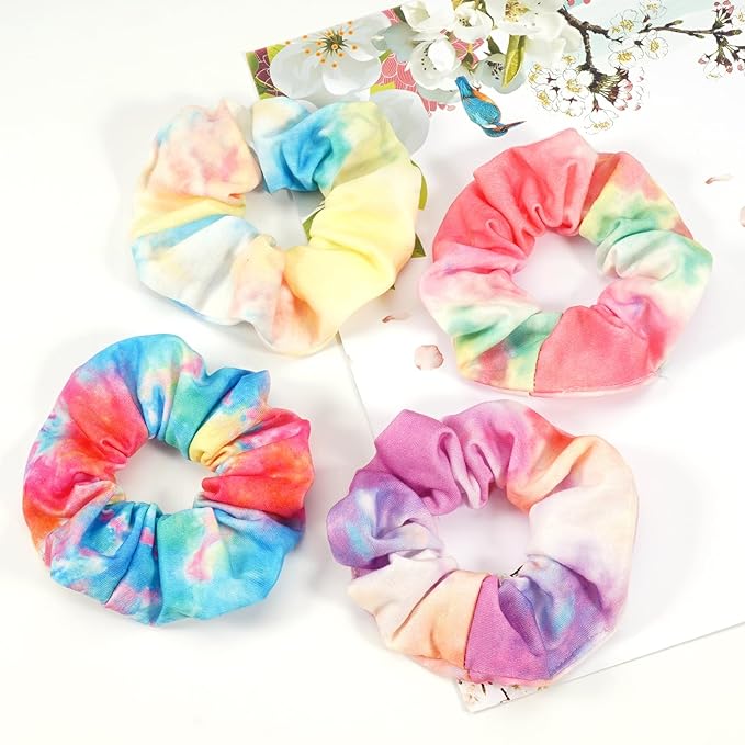 Tie Dye Hair Scrunchies for Women Girls Cute Candy Colors Elastic Hair Ties Ponytail Holder Tie Dye Party Favors Hair Accessories