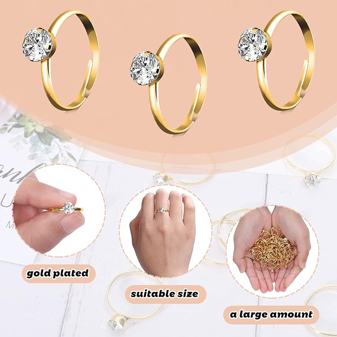 Whaline 36 Packs Diamond Engagement Rings Bridal Shower Rings for Wedding Table Decorations, Party Supply, Favor Accents, Cupcake Toppers