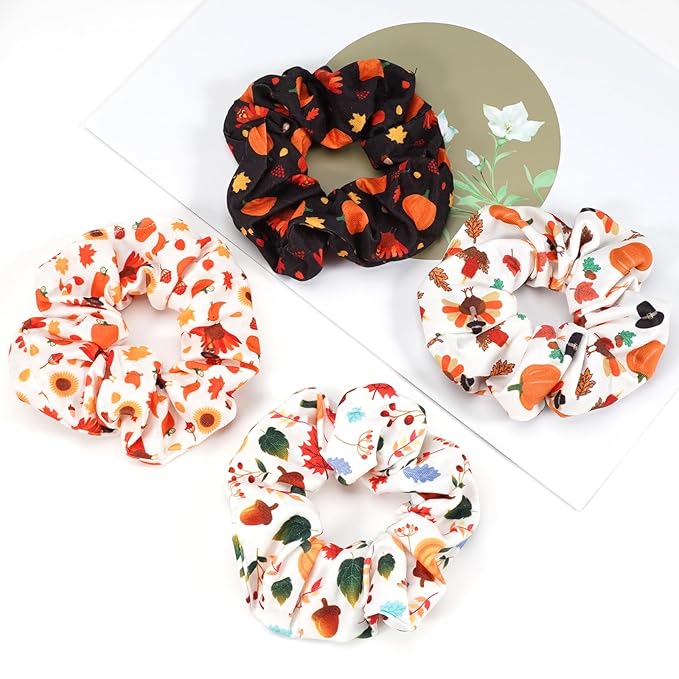 halloween hair tie Thanksgiving Day Hair Ties Harvest Fall Hair Scrunchies for Women Girls Elastic Fruit Pumpkin Corn Turkey Hair Ties Autumn Leaves Maple Decor