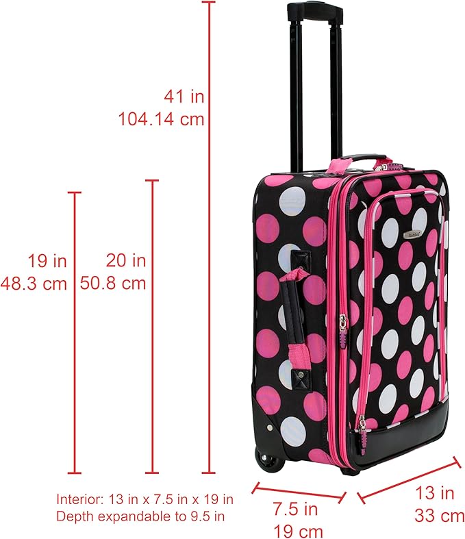Rockland Fashion Softside 2 Piece Luggage Set, Expandable, (14" Tote/19" Upright), Multi Pink Dot