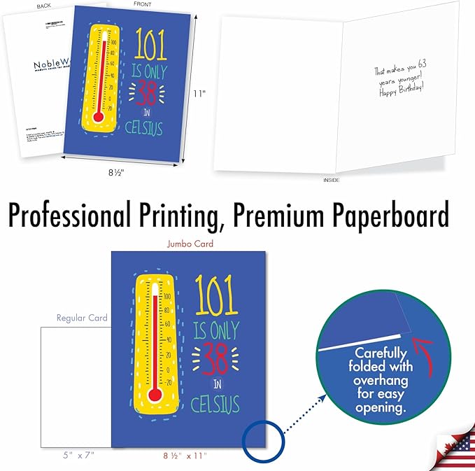 NobleWorks - Extra Large Funny 101th Milestone Birthday Greeting Card 8.5 x 11 Inch with Envelope (1 Pack) Large Jumbo 101 In Celsius J2759MBG