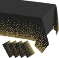 misaya 4 Packs Dot Disposable Table Cloth, 54 x 108 Inch Waterproof Plastic Tablecloth, Rectangle Gold Dots in Black Table Covers for Easter, Picnic, Birthday, Party