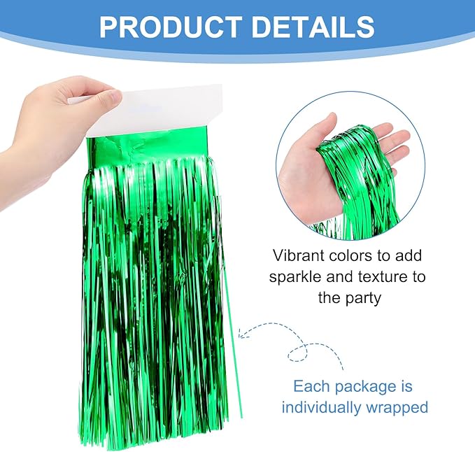 PATIKIL Foil Fringe Garland 10 Feet, 3 Pack Metallic Tinsel Streamers Fringe Banner Wall Hanging Curtain Backdrop for Wedding Birthday Christmas New Year Party Decoration, Green