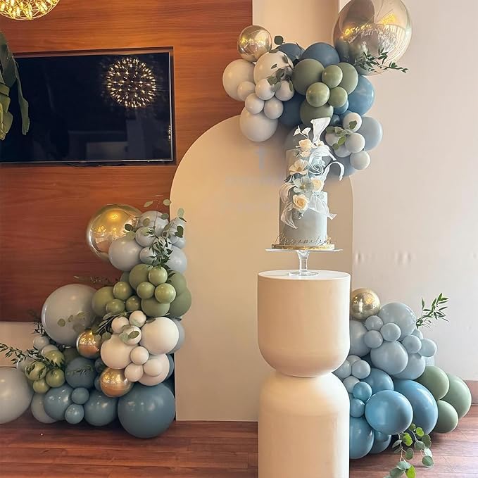 Dusty Green Blue Balloon Arch Kit, Pastel Sage Green Slate Blue Beige Apricot Latex Balloons Garland Kit for Women Men Neutral Birthday Wedding Baby Bridal Shower Jungle Safari Party Decorations
