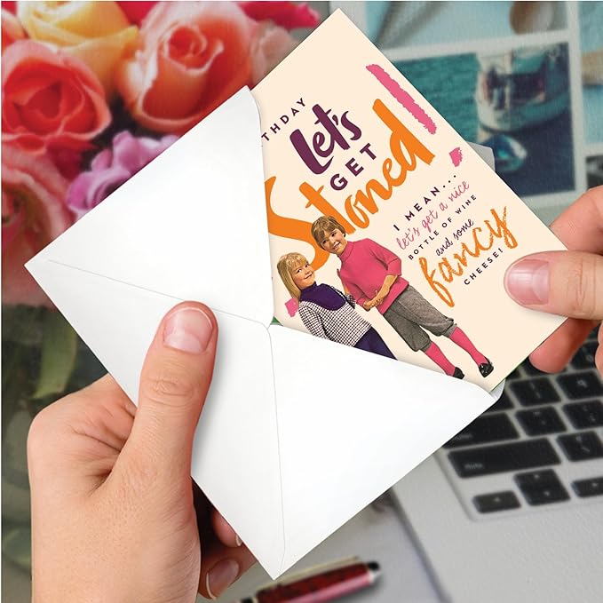 NobleWorks - 1 Funny Blank Birthday Greeting Card - Sassy Bday Card for Women, Stationery Humor - Let's Get Stoned Blank C7027BDB