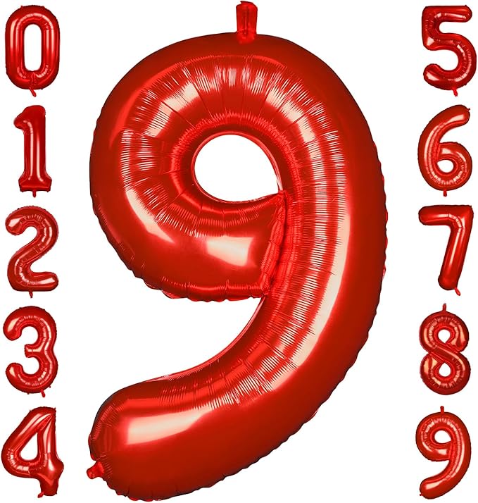 40 Inch Red Number Balloon 9, Large Number Foil Balloons Mylar for Girl Boy Birthday Party Celebration Decorations Supplies, Digital Balloons for Wedding Anniversary Events Decorations