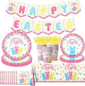 Easter Party Supplies,142Pcs Easter Party Plates,Napkins,Tablecloths Spring Colorful Bunny Tableware Decoration for Spring Holiday Party Favors