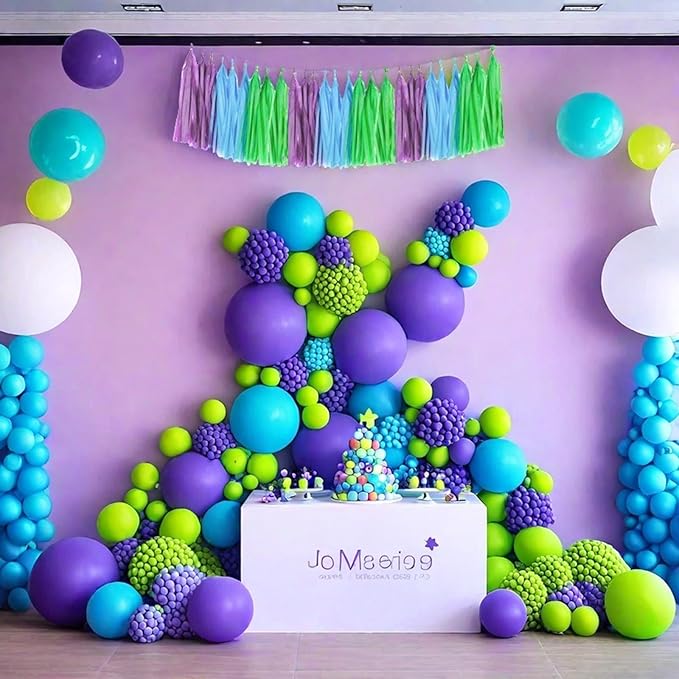 Blue Green and Purple Tassel Garland Banner Paper Tassels for Birthday Party Decorations,Pack of 15