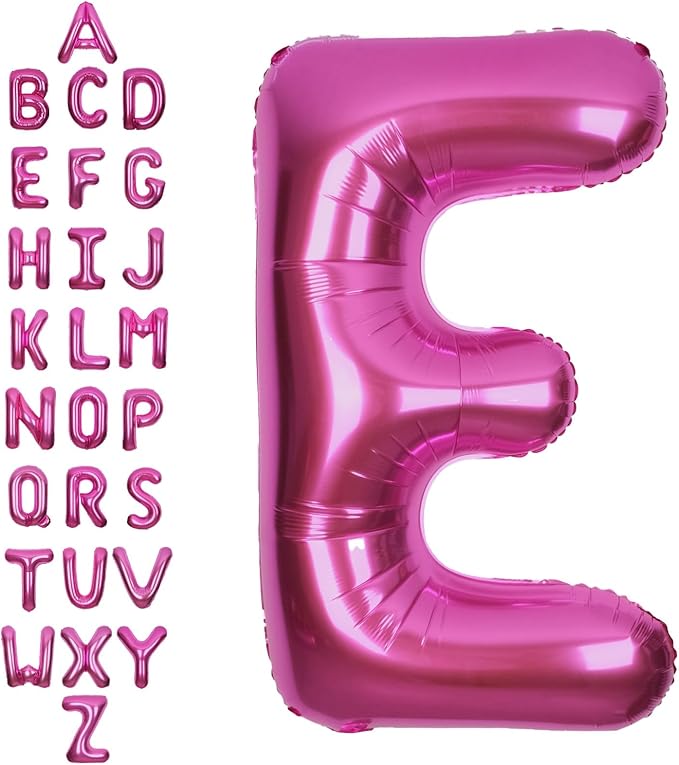 SUWEN 40 Inch Hot Pink Large E Letter Balloons Big Foil Helium Letter Balloons A-Z Jumbo Mylar Happy Birthday Party Decorations for Woman Anniversary Party Supplies