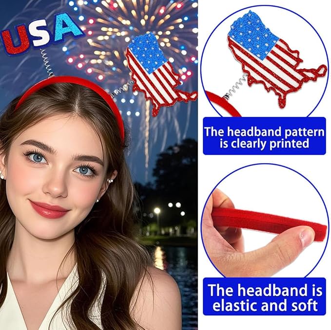 6 PCS 4th of July Headbands Red White and Blue Decorations Patriotic Headband for Women Family Friends Independence Day Accessories for Party