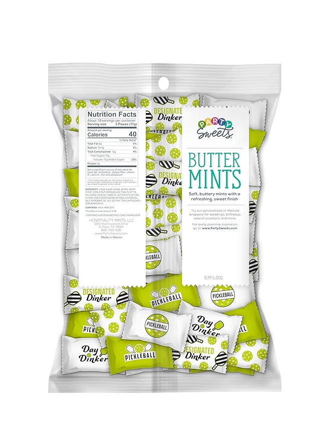 Party Sweets Pickleball Mints by Hospitality Mints, Appx 300 mints, 7-Ounce Bags (Pack of 6)