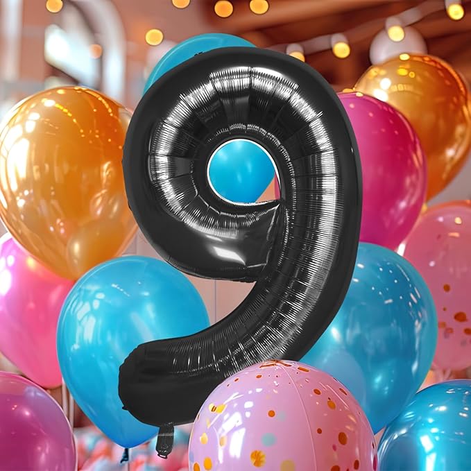 40 Inch Large Black Number Celebration and Decoration Balloon for Birthday Parties, Graduations, Anniversaries, Weddings, Photo Shoots, Special Events - Helium Foil Mylar (Black Number 9)