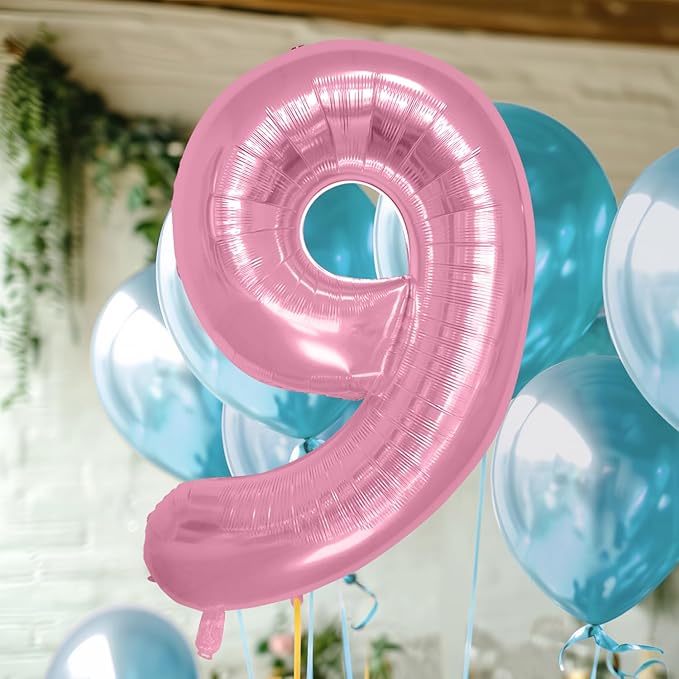 40 Inch Large Pink Number Celebration and Decoration Balloon for Birthday Parties, Graduations, Anniversaries, Weddings, Photo Shoots, Special Events - Helium Foil Mylar (Pink Number 9)