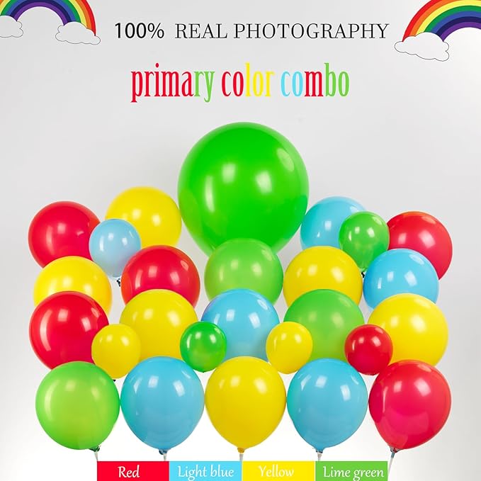 Sesame Friends Birthday Party decorations 140Pcs Cartoon Theme primary color Balloon Garland Kit with red brick wall Backdrop and birthday sticker for Boys Girls Sesame Theme kids Party supplies