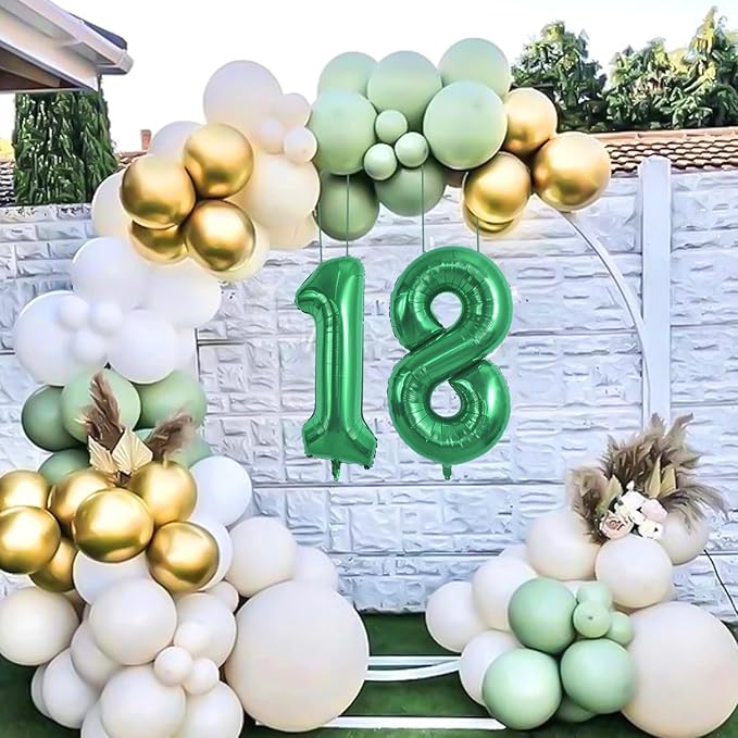 TONIFUL Balloons 16 Inch Green 0-9 Number Mylar Foil Balloons 10 Pcs Green Custom Digital Balloons for 2026 New Year Eve Birthday Party Engagement Graduations Anniversary Baby Shower