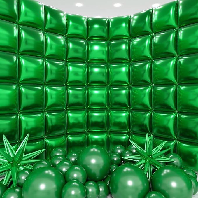 50pcs Green Square Foil Balloons Wall Backdrop with 79pcs Green Balloon Garland Arch Kit, Double Sided Balloon Tunnel for Birthday Anniversary Valentine's Day Baby Shower Summer Decorations