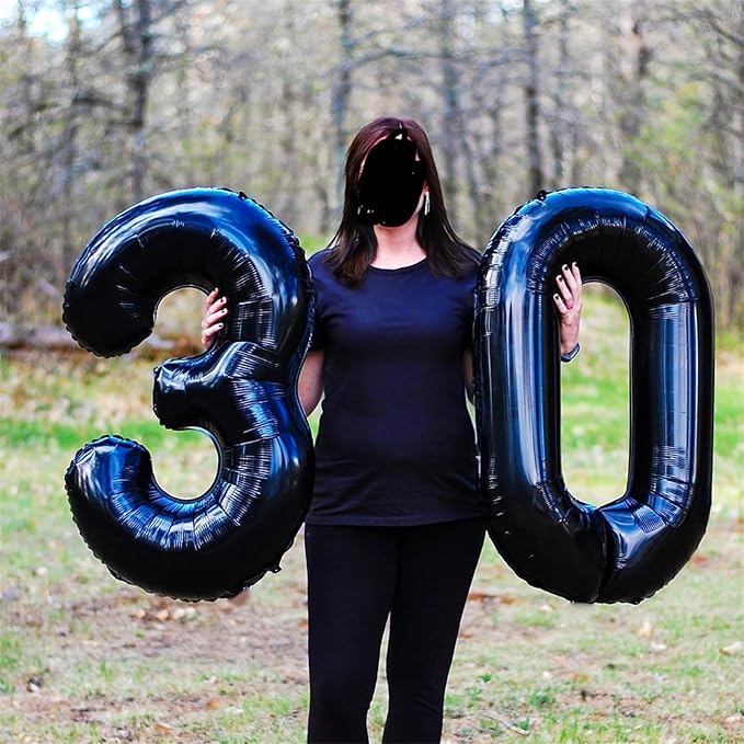 Black Number 30 Balloons, 40 Inch Black Mylar Foil Number 3 & 0 Balloons for Women, Self Inflating 30th Birthday Balloons for 30 Year Old Men Anniversary Birthday Party Decorations Supplies