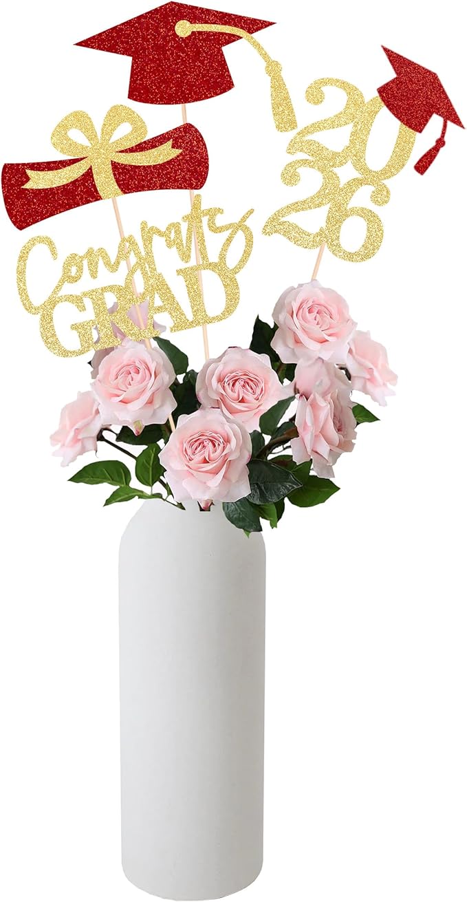 Gexolenu 16 PCS Gold and Red Double-Sided 2026 Graduation Centerpieces for Tables, 2026 Table Toppers Party Centerpiece Sticks Party Supplies, Graduation Party Decorations Class of 2026, Set of 4