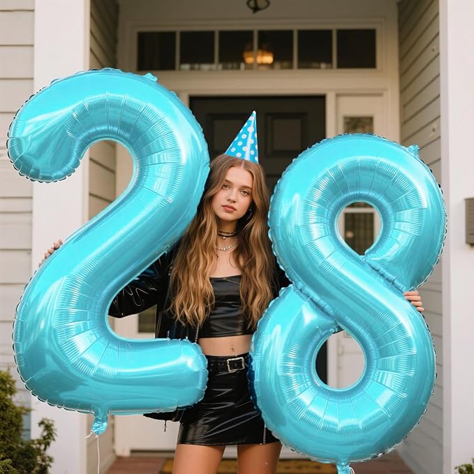 40 Inch Light Blue Number 28 Digital Balloon,Jumbo Mylar Foil Helium Balloon for 28 Balloons for Birthday Party,Wedding Anniversary Party Decorations