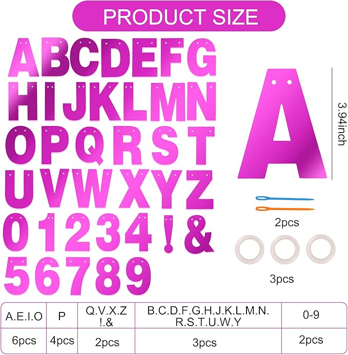 BEISHIDA 116 PCS A-Z DIY Letter Banner Kit Make Your Own Banner Double-Sided Purple Including 111 Letters and Numbers 3 Rope and 9 Threading Device,Customized for Birthday Graduation Wedding Decor