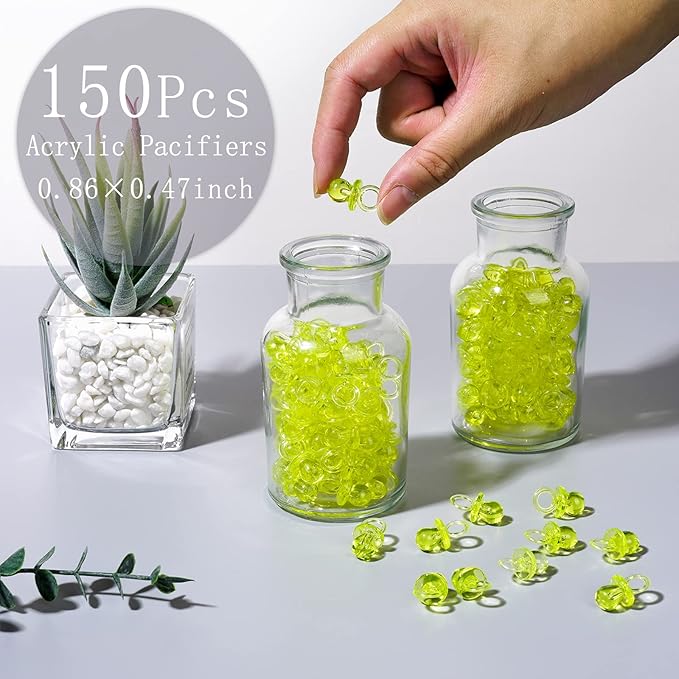 XINHUIDALSQ 150 Mini Acrylic Pacifiers for Baby Shower Girl Game, 0.86 Inch Bulk Chupones para Gender Reveal Party Favors Table Decoration (Yellow)