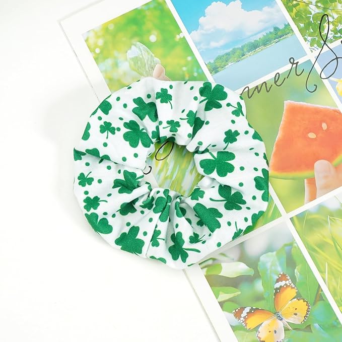 St.Patrick's Day Hair Ties for Woman Girls Green Shamrock Hair Scrunchies Elastic Irish Lucky Leaf Clover Hair Tie St.Patricks Party Supplies St.Patrick's Hair Accessories