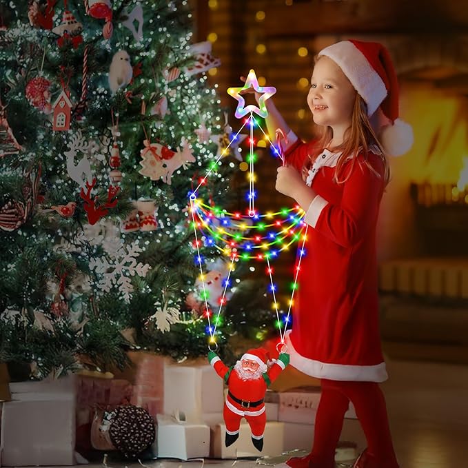 DANLI LED Christmas Parachute Lights with Santa Claus, 3.66ft, 8 Modes Hanging Lights for Indoor Outdoor Porch Roof Eave Balcony Home Decor