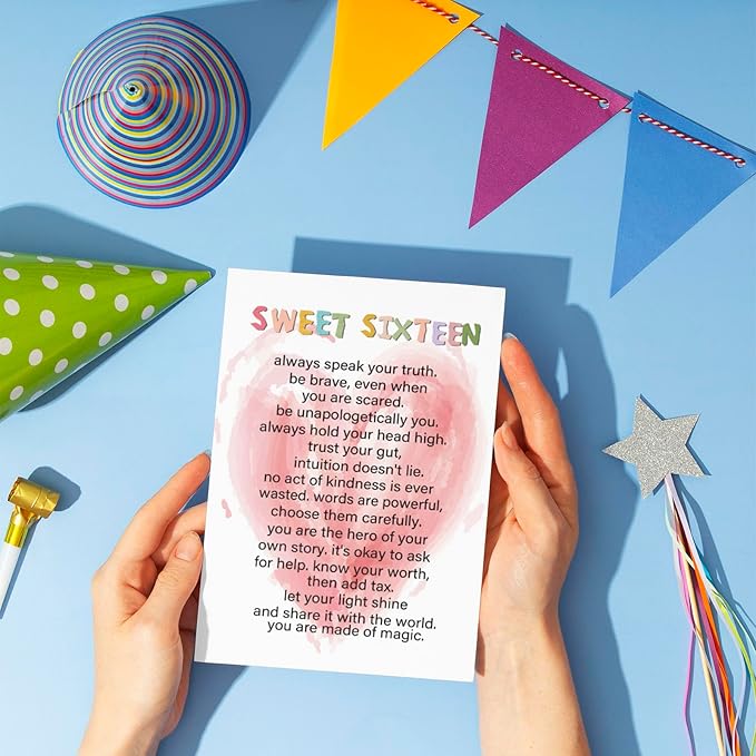 Sweet 16th Birthday Cards , Happy 16th Birthday Card for Girl Boy, Funny 16 Year Old Birthday Card for Daughter Granddaughter Niece, Happy 16th Birthday Gift, Sixteen Years Old Birthday Poem Card (62)