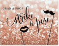 Andaz Press Wedding Party Signs, Glitzy Rose Gold Glitter, 8.5x11-inch, Grab a Prop & Strike a Pose Photobooth Sign, 1-Pack, Bokeh Colored Party Supplies