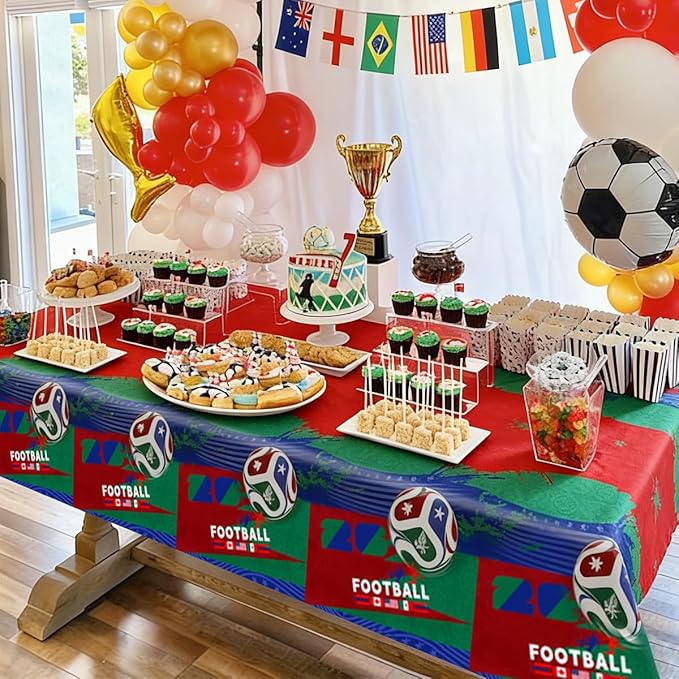 2Pcs Football Birtrhday Party Tablecloth |108 x 54 Inch| Soccer Disposable Rectangle Tablecover Party Supplies