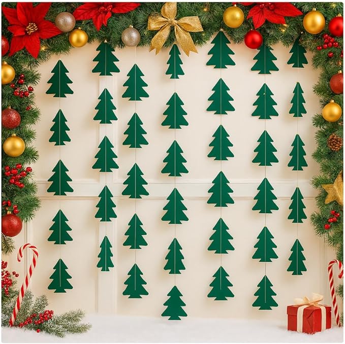 GCQQ Christmas Tree Garland - 43.5 Ft Dark Green Christmas Tree Hanging Garlands for New Year Xmas Woodland Baby Shower Party Decorations, 2.6"x2.6"